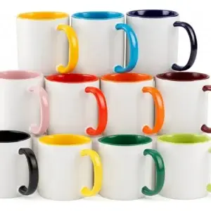 Canecas de cerâmica branca para sublimação com interior e alça de cor